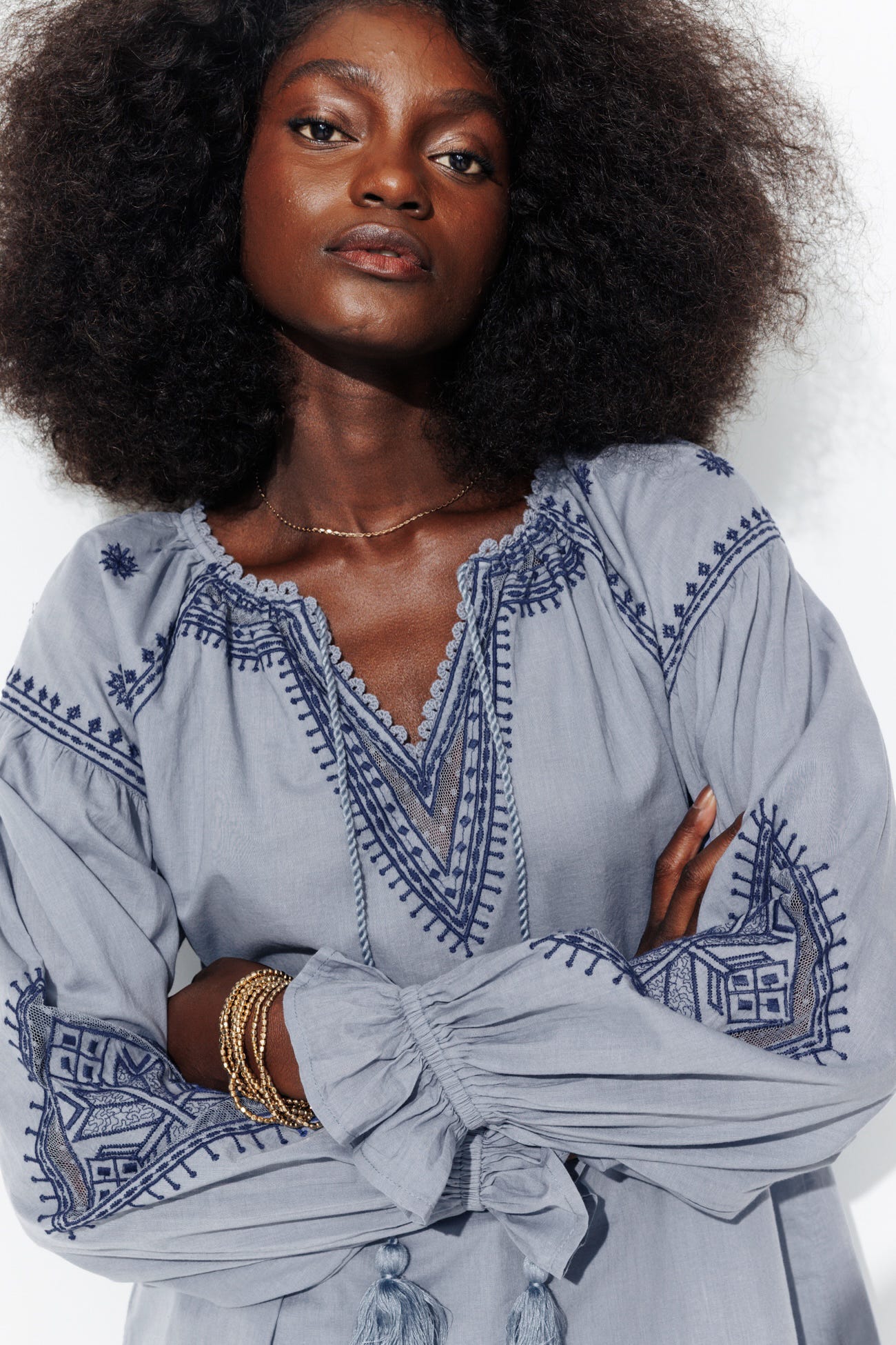 Blouse brodée en coton Femme