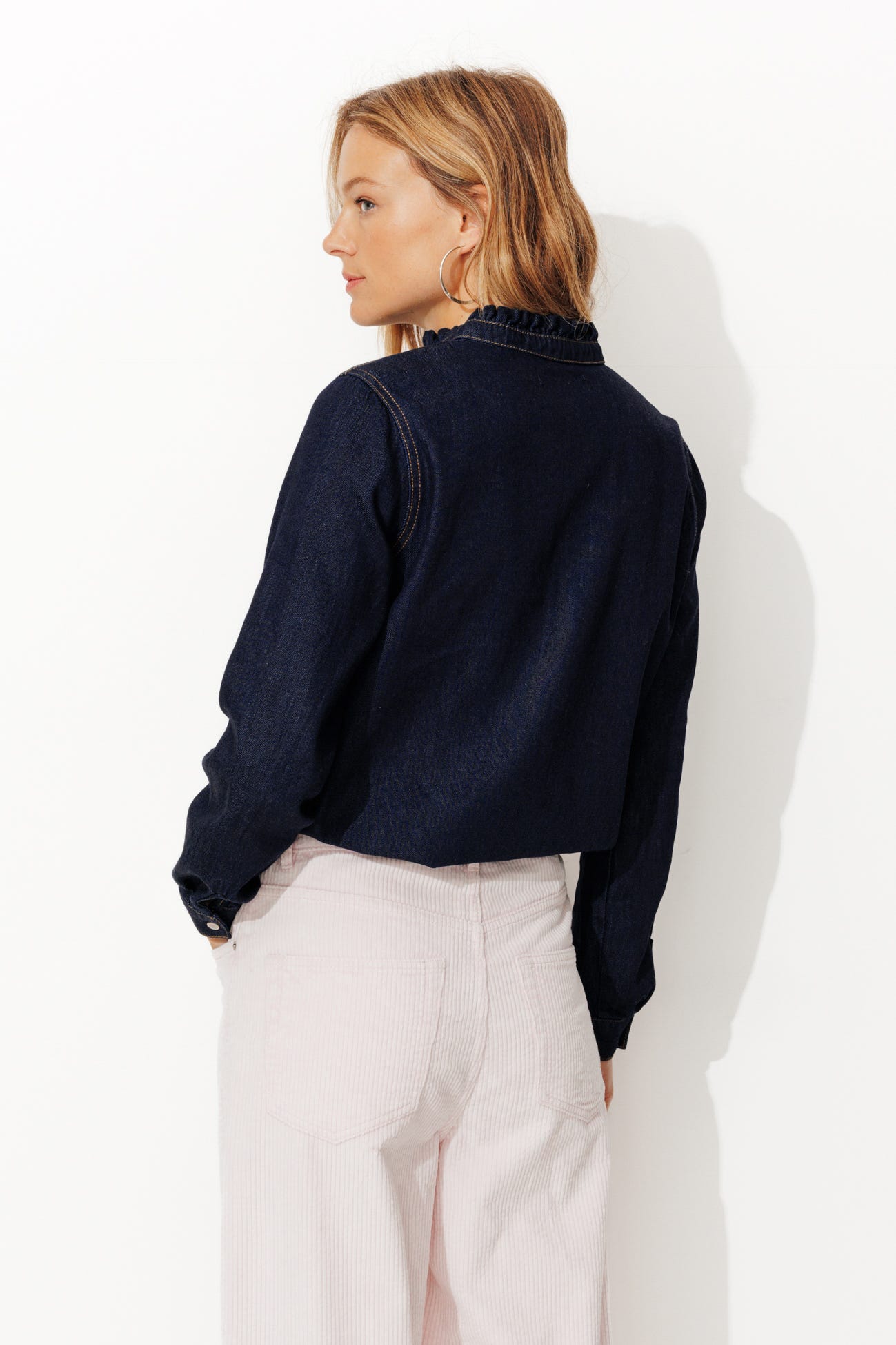 Frilly denim shirt