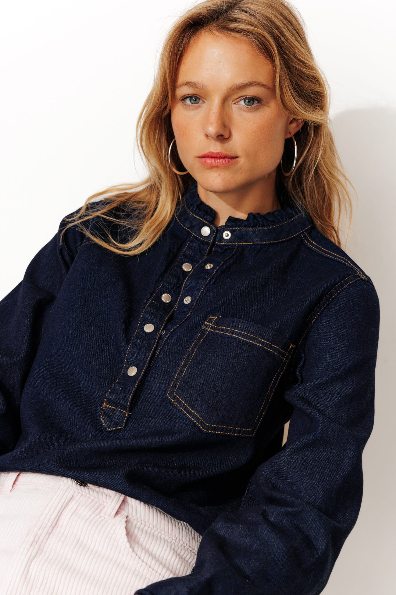 Frilly denim shirt