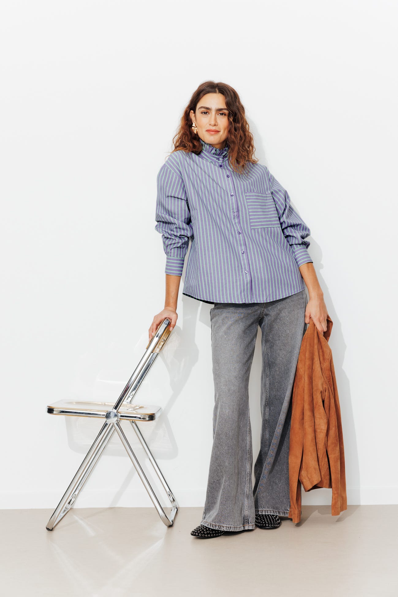 Streifenhemd mit Rüschenkragen