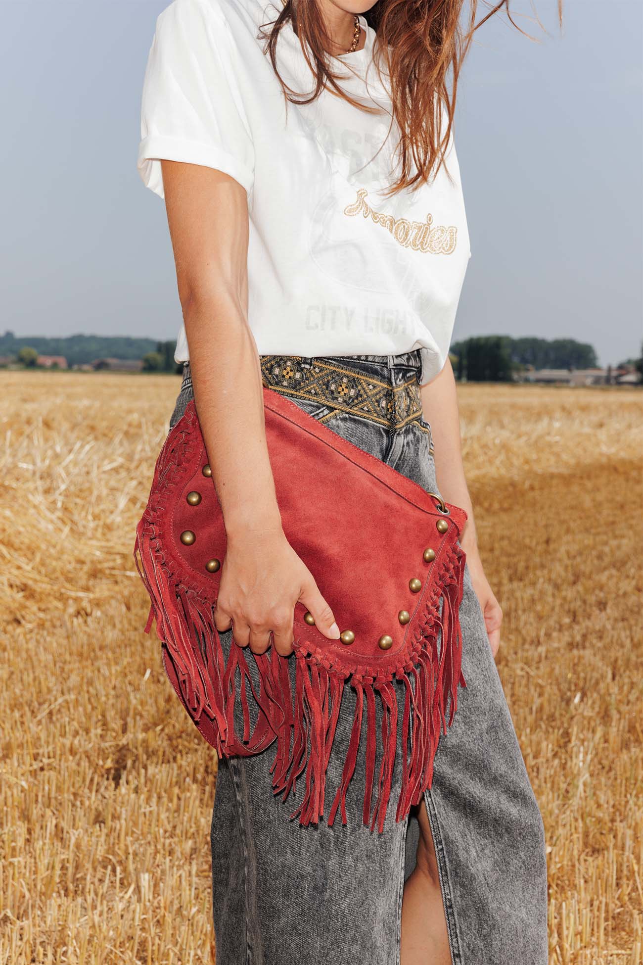Sac à franges en cuir Femme