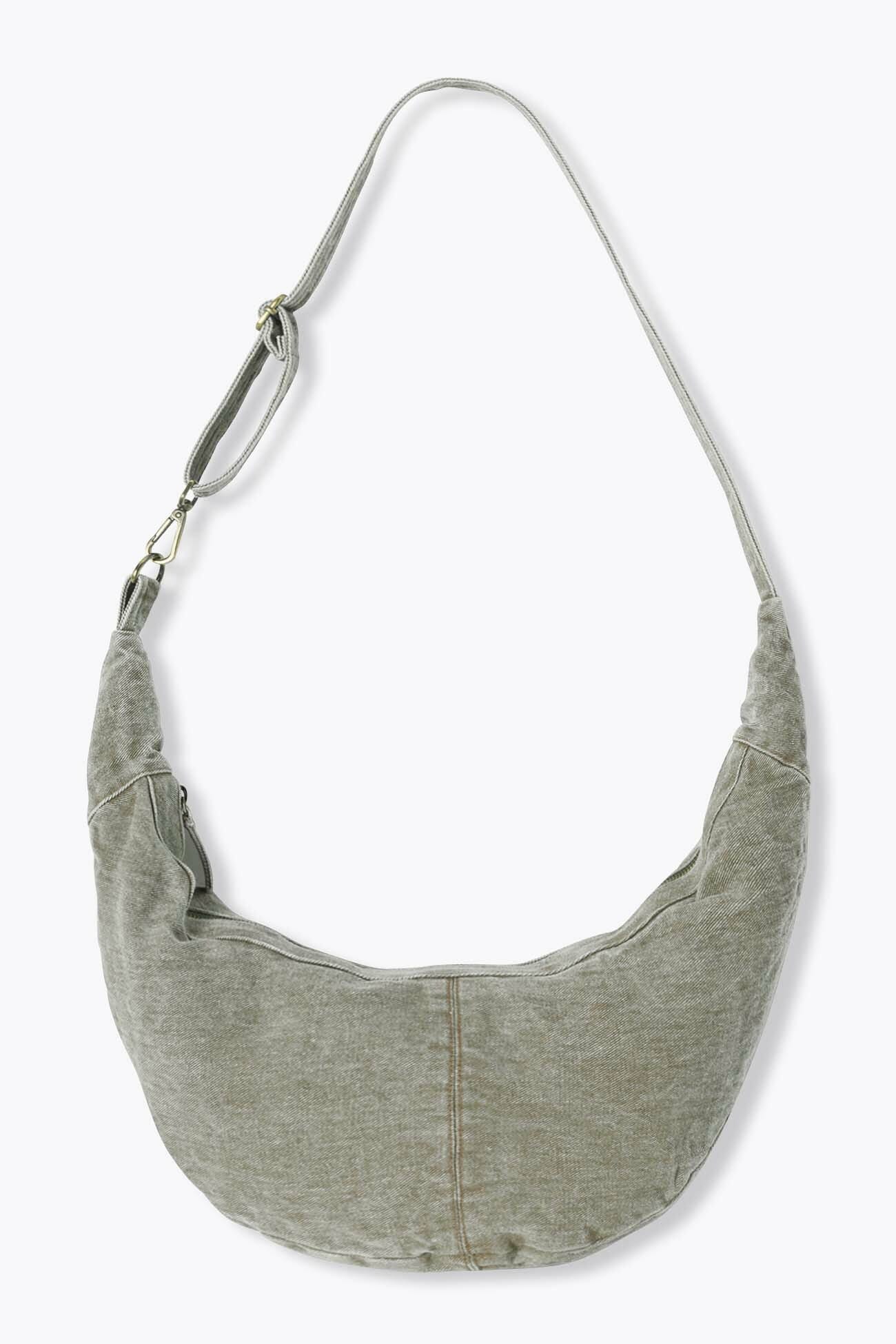 Faded canvas half-moon bag