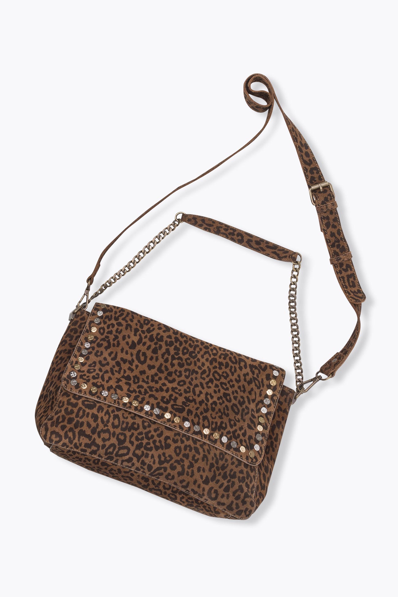 Suede leopard handbag
