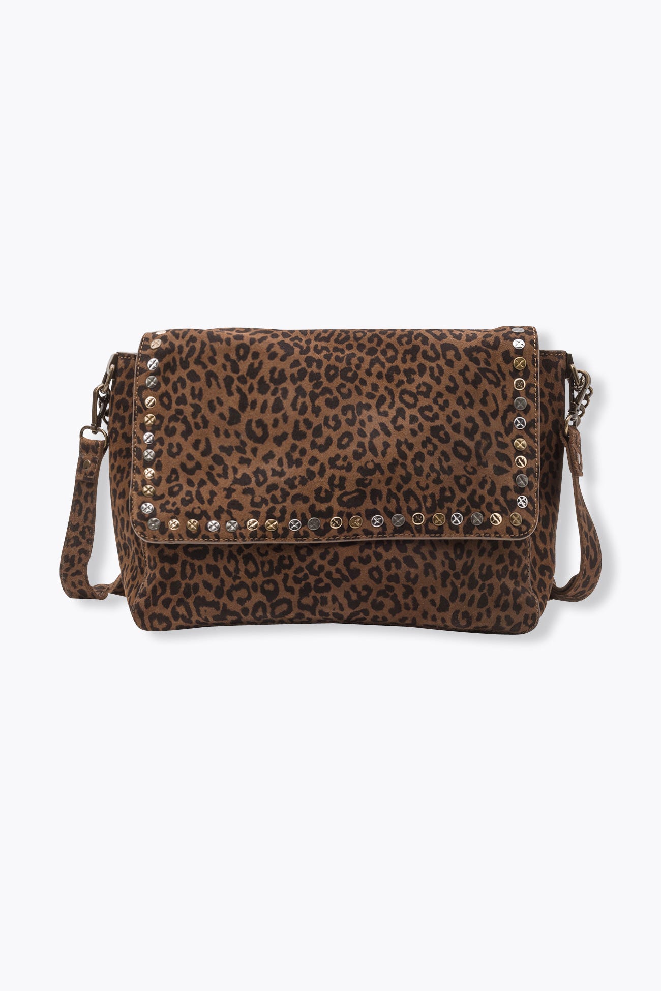 Suede leopard handbag