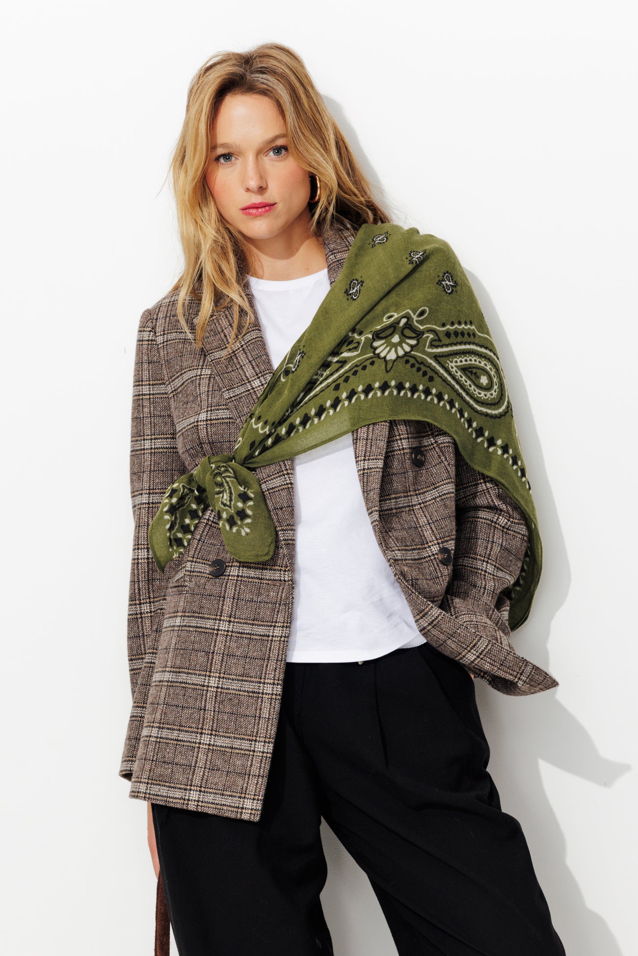 Grand foulard bandana en laine - Mousse