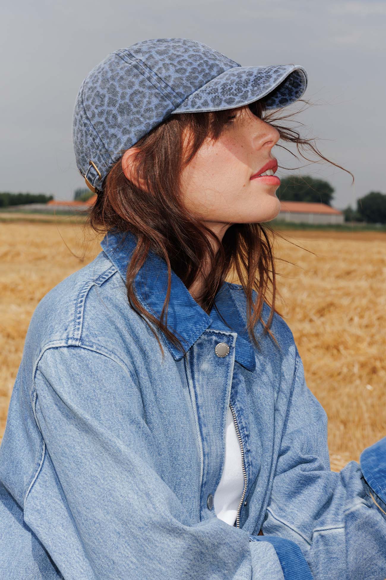 Denim leopard baseball cap