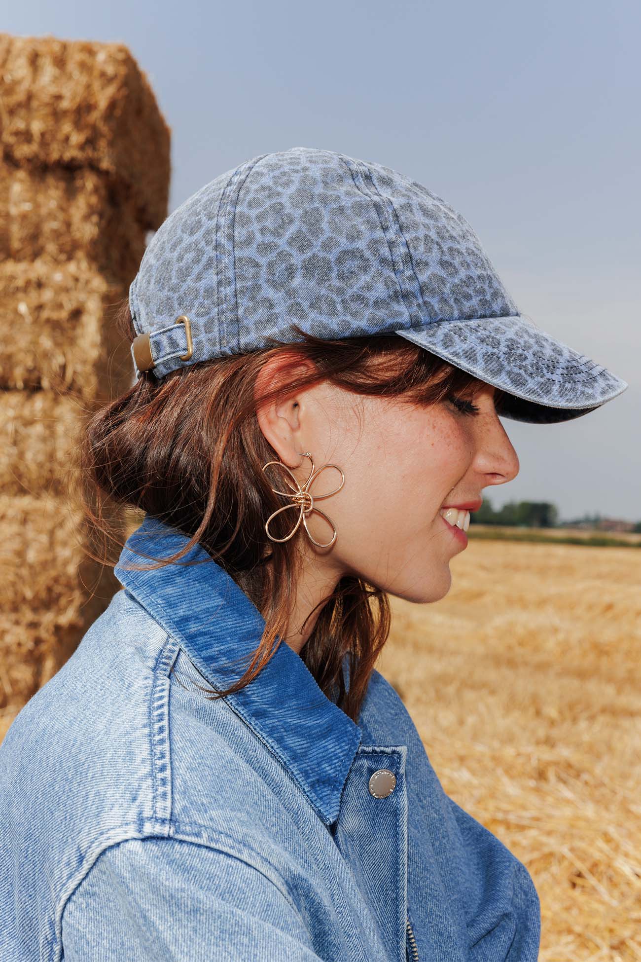 Denim leopard baseball cap