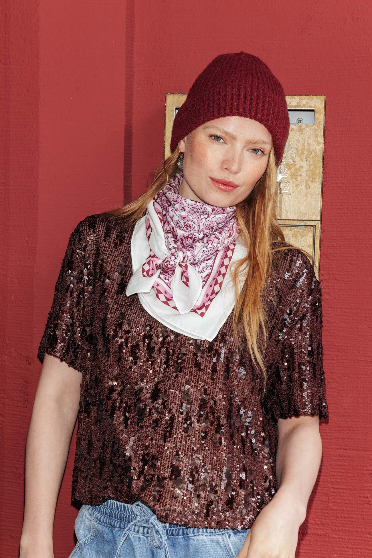 Bonnet côtelé à revers Femme