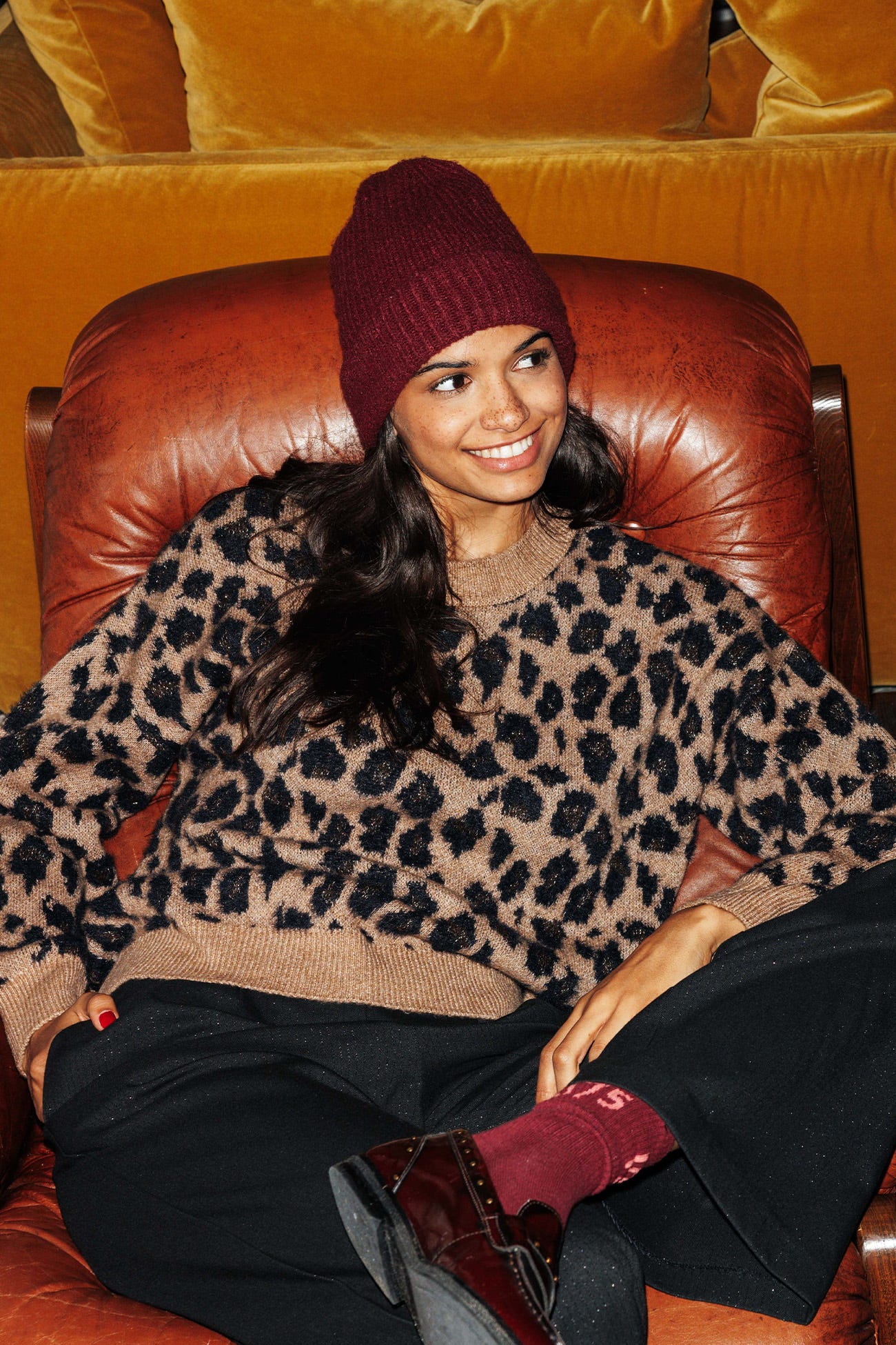 Bonnet côtelé à revers Femme