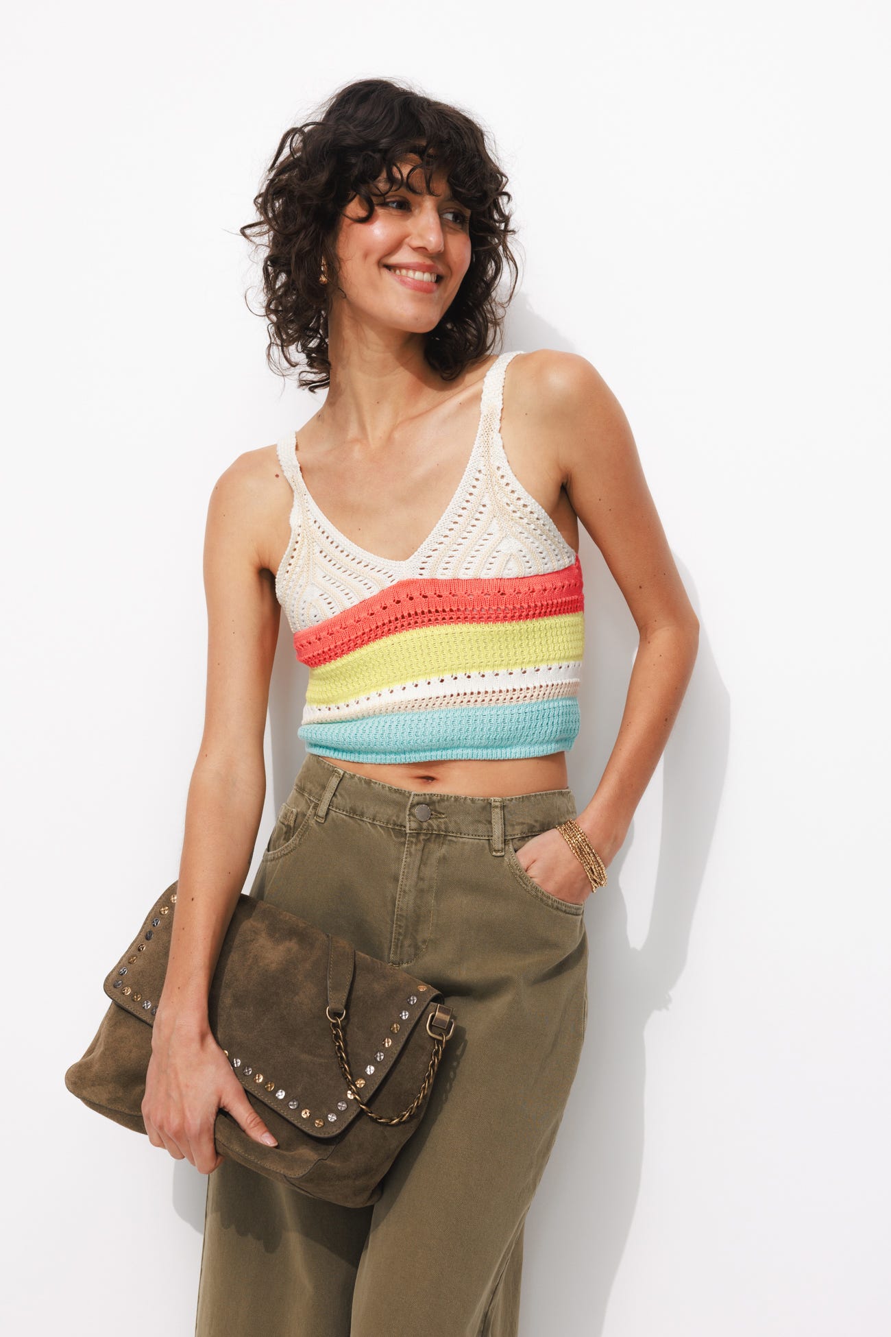 Crop top en crochet rayé Femme