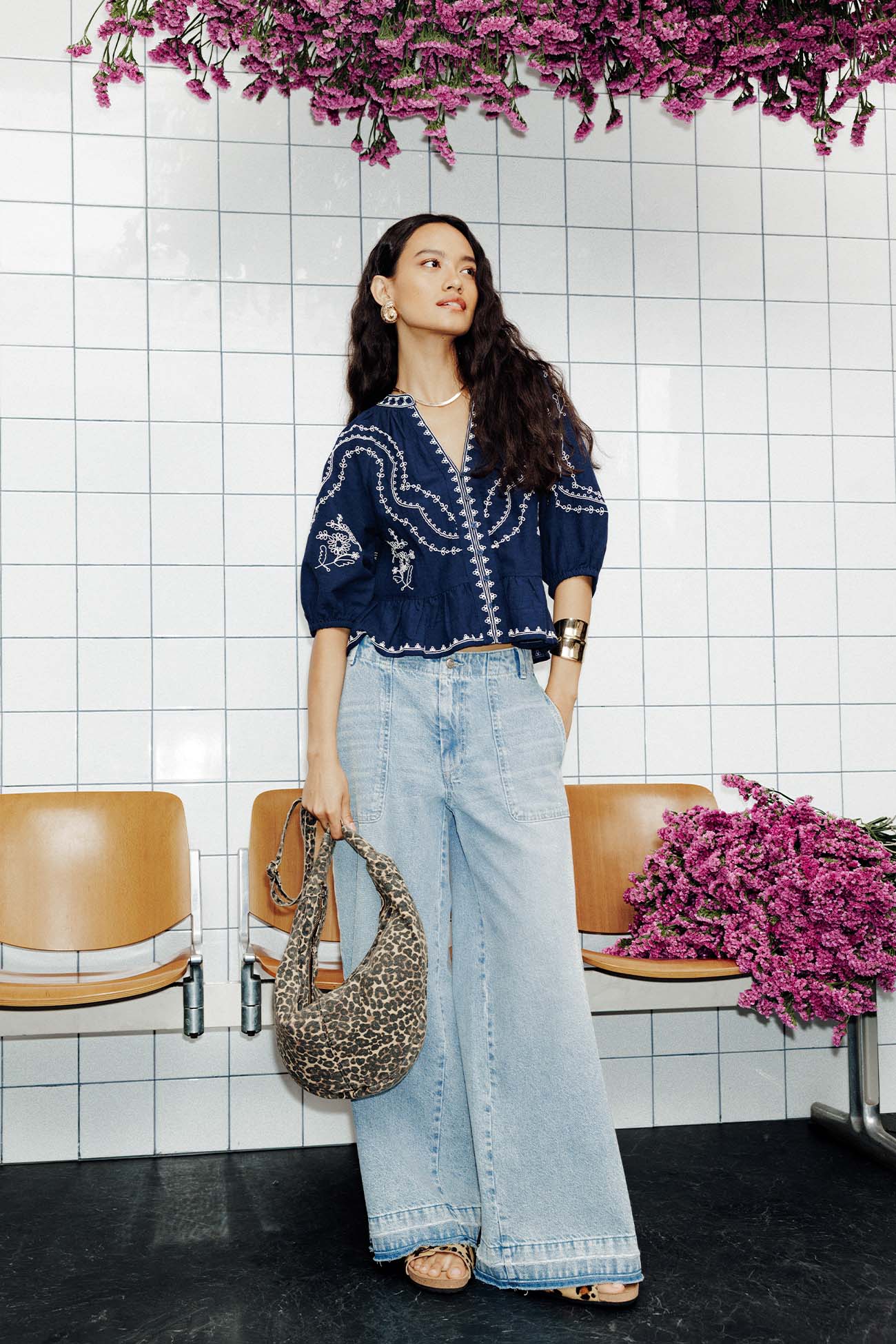 Jean extra-large délavé Femme