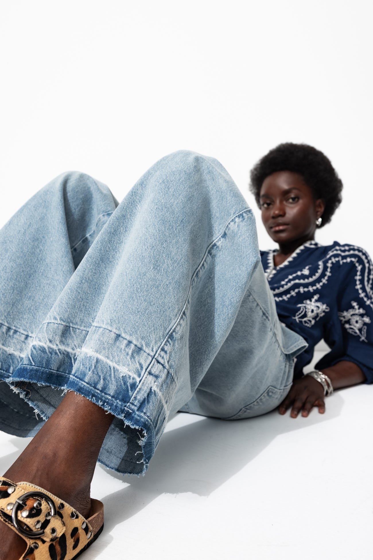 Jean extra-large délavé Femme