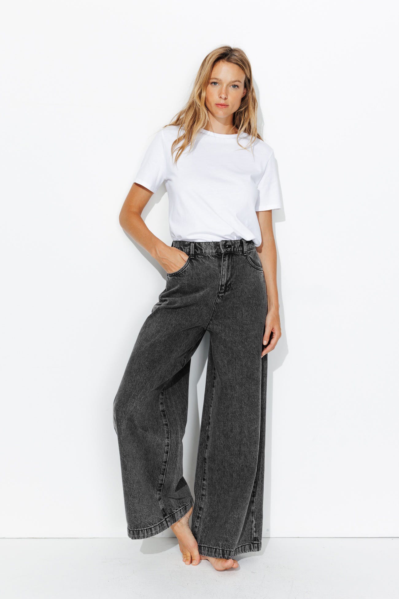 Jean large taille haute Femme