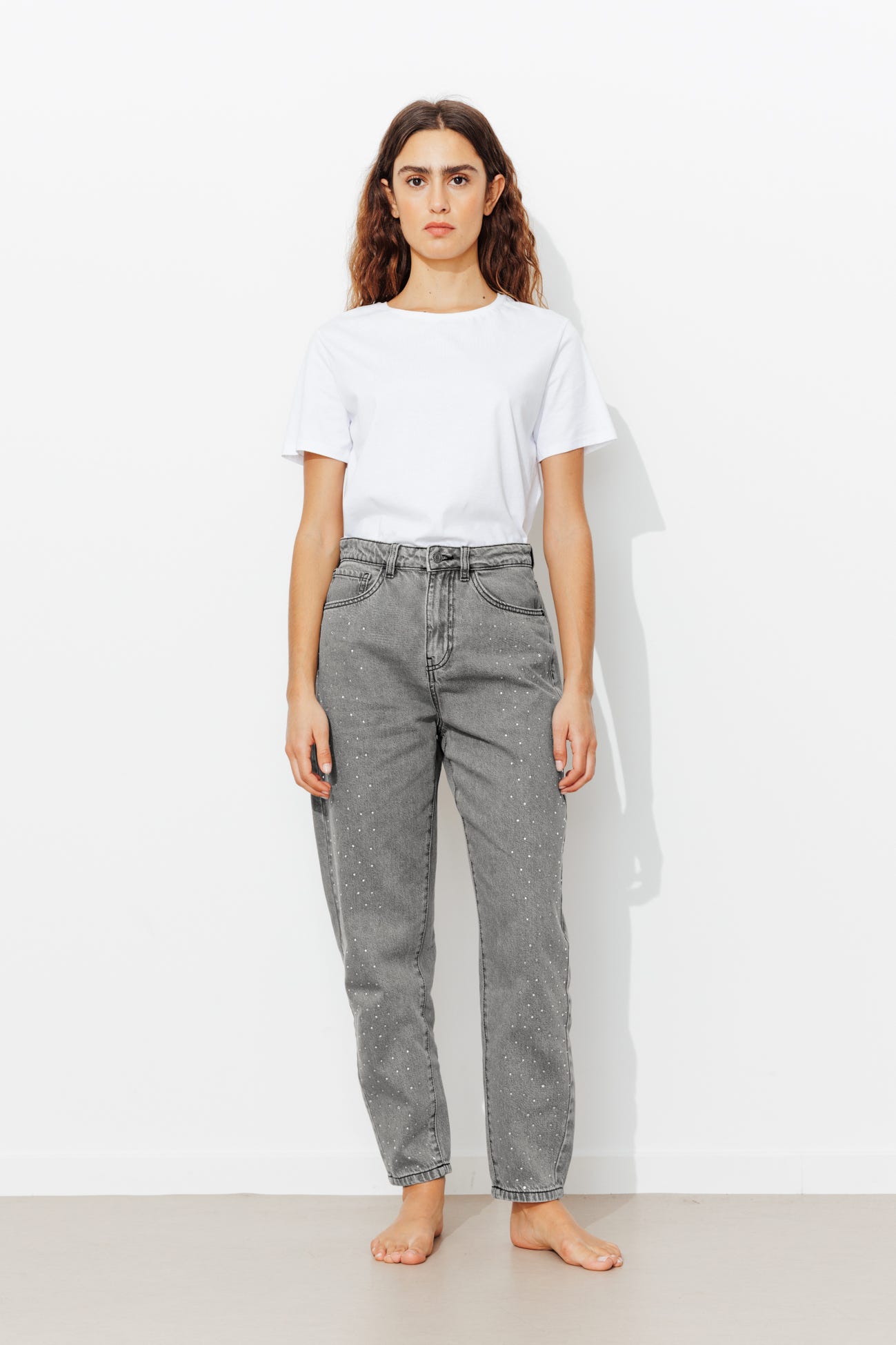 Jean balloon strassé Femme