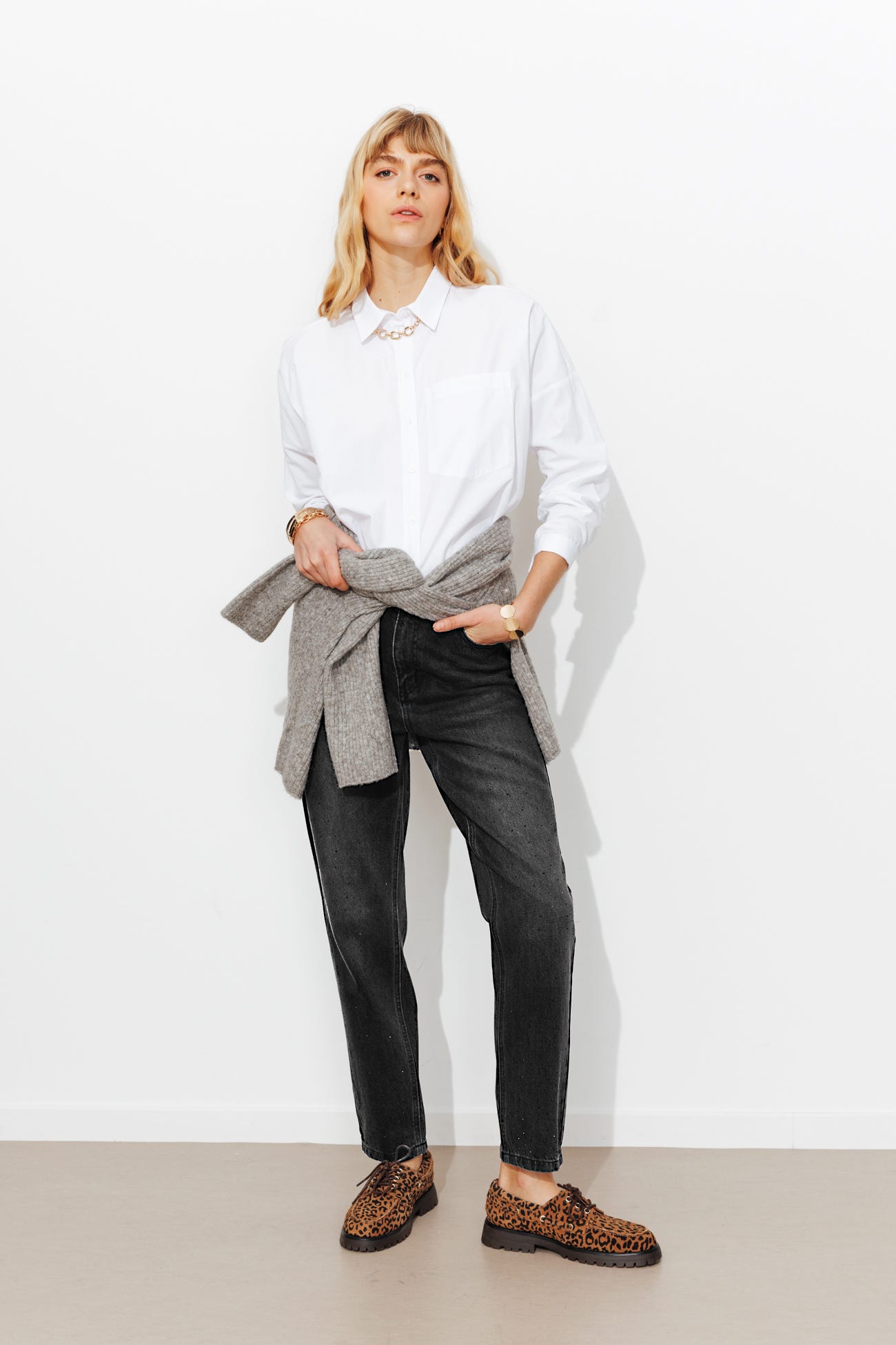 Jean slim strass taille haute