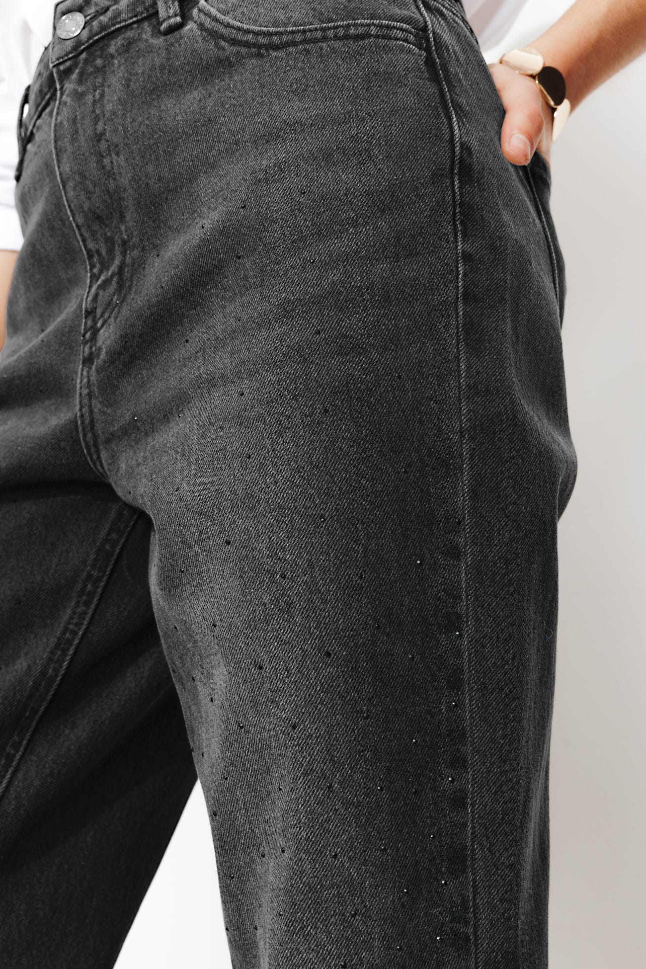 Jean slim strass taille haute