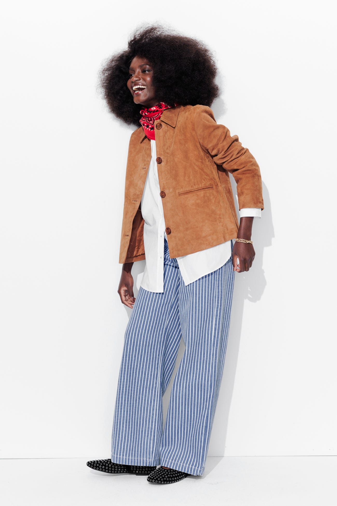 Pantalon large en toile rayée