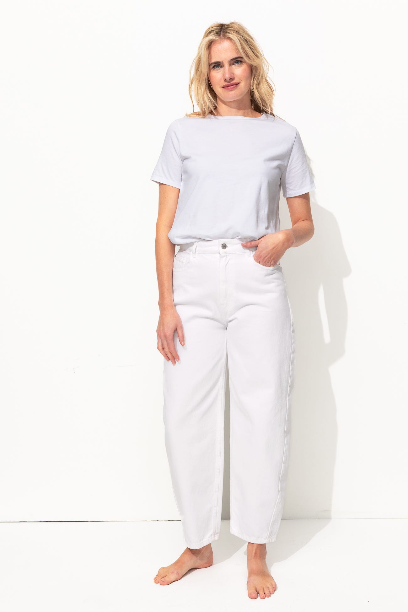 Jean barrel blanc Femme