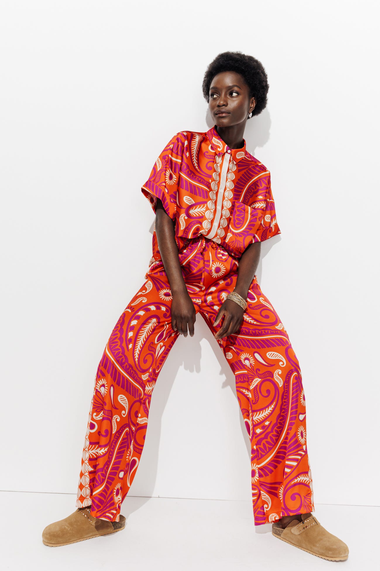 Pantalon satin imprimé Femme