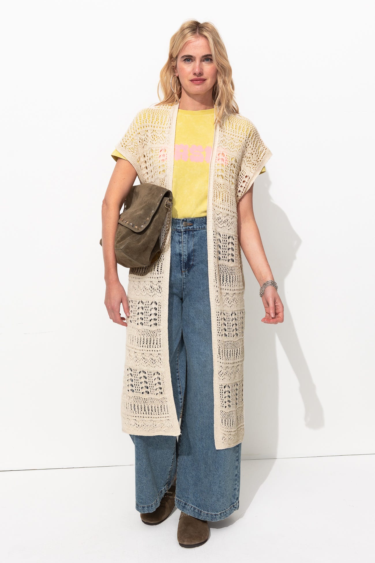 Long gilet au crochet Femme