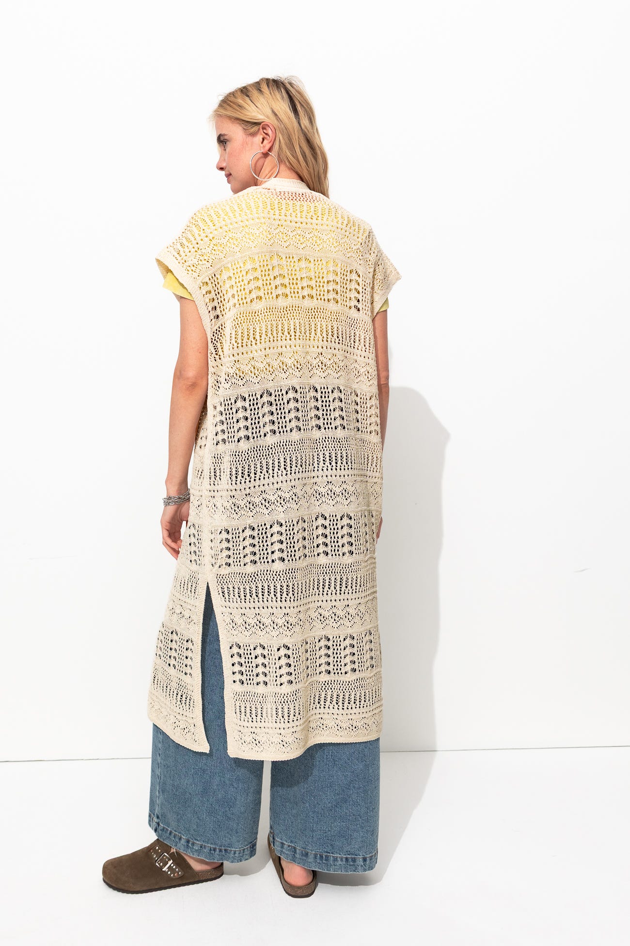 Long gilet au crochet Femme