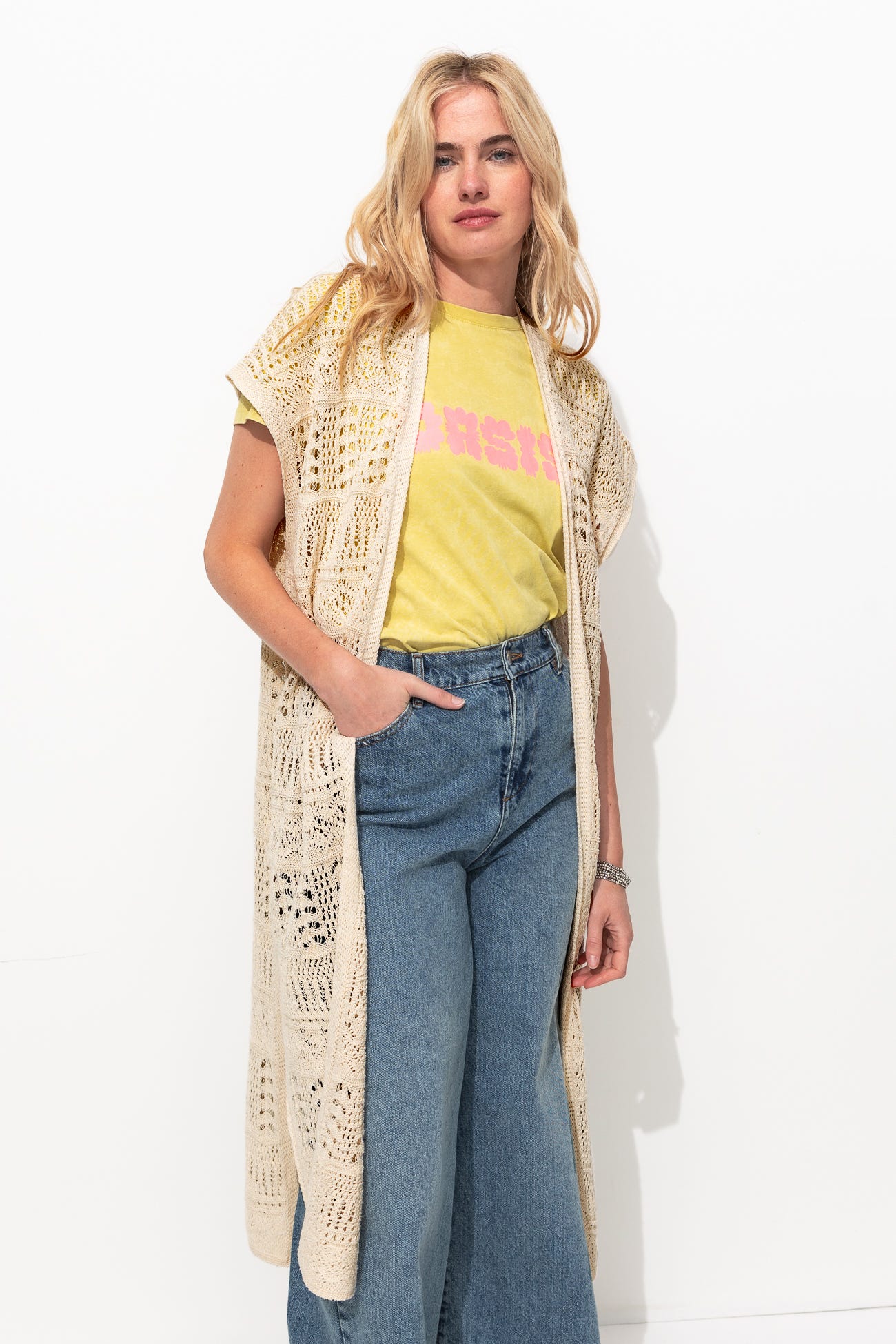 Long gilet au crochet Femme