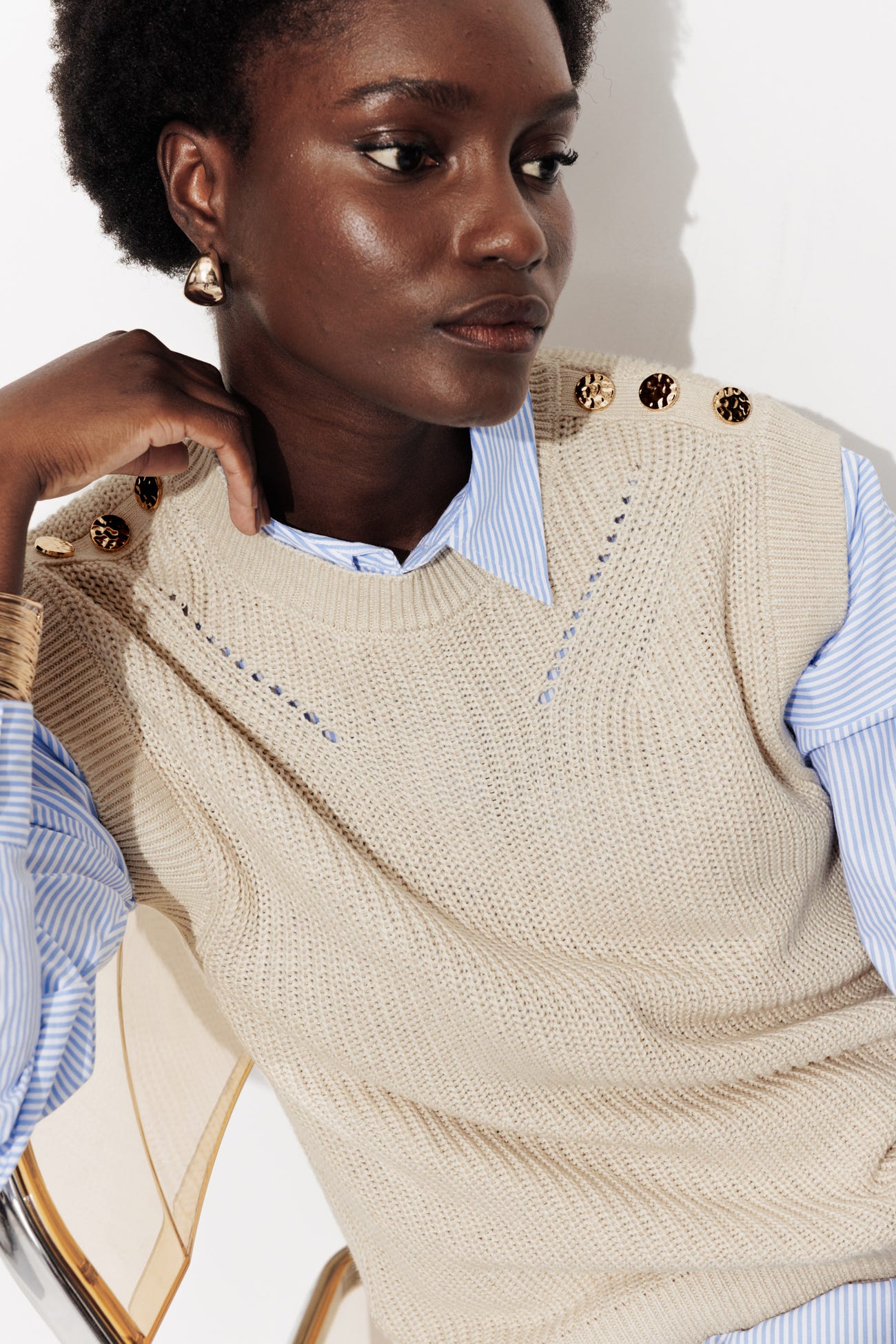 Pull-débardeur côtelé Femme