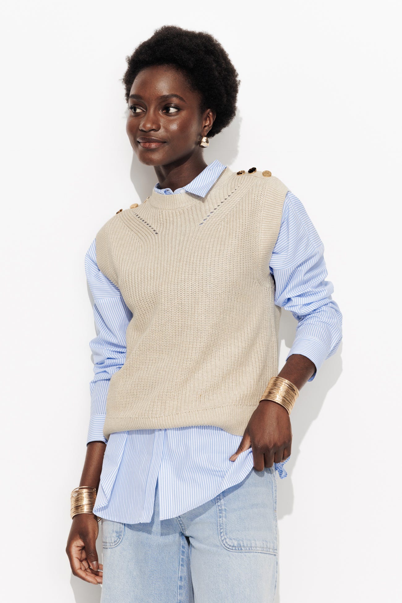 Pull-débardeur côtelé Femme