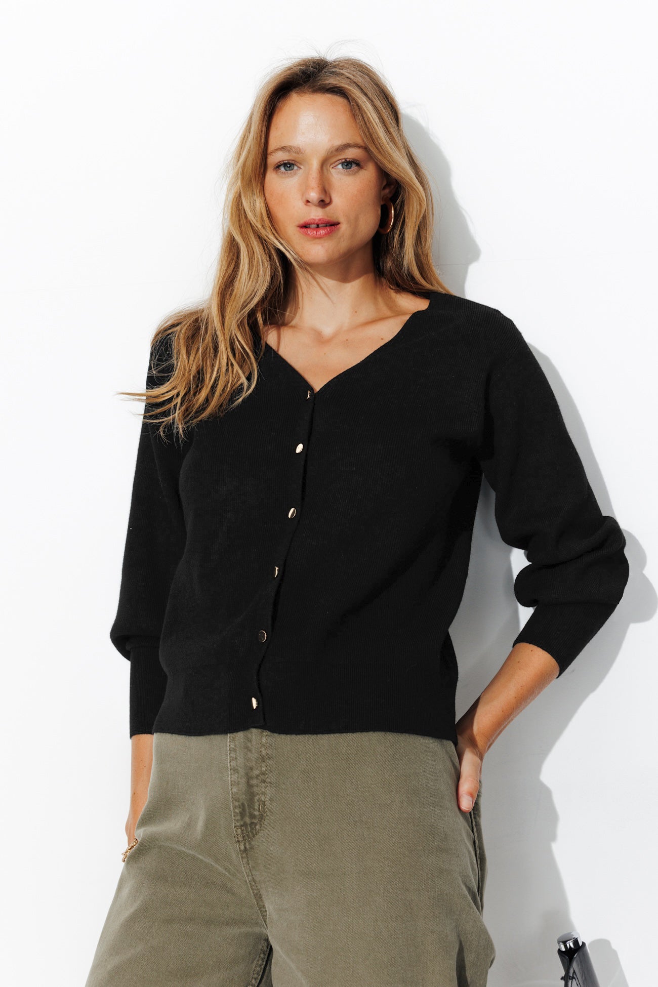 2-way v-neck cardigan - Black