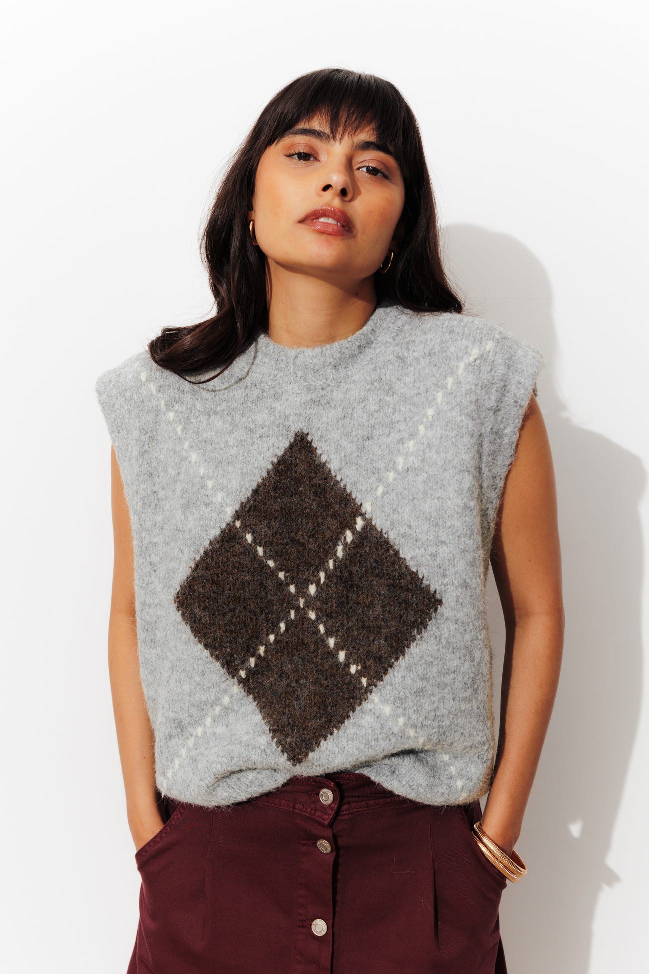Pull sans manches argyle