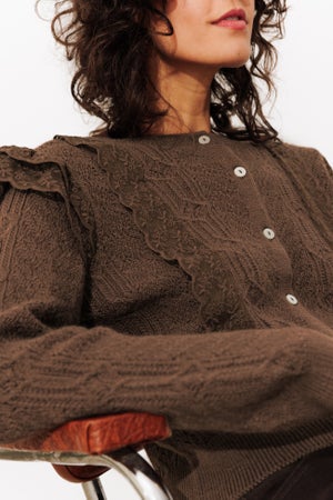 Cardigan Femme Dos Dentelé Avec Poche Ouverte - Manches Longues, Tissu Doux Extensible