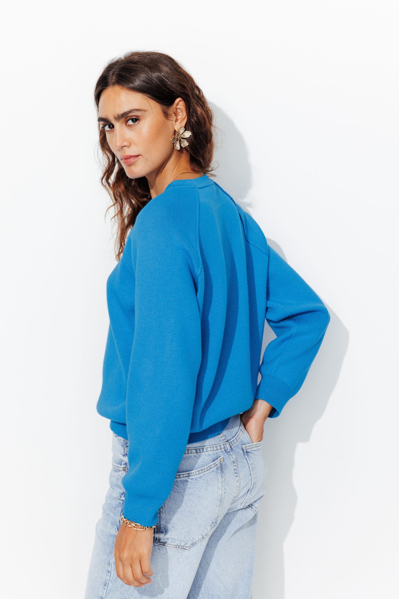 Pull uni col rond Femme