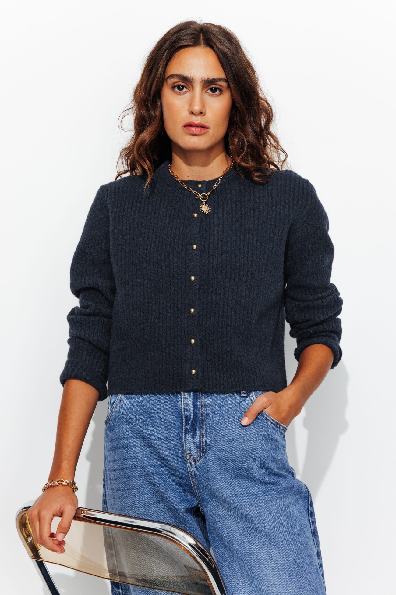 Cardigan court côtelé Femme