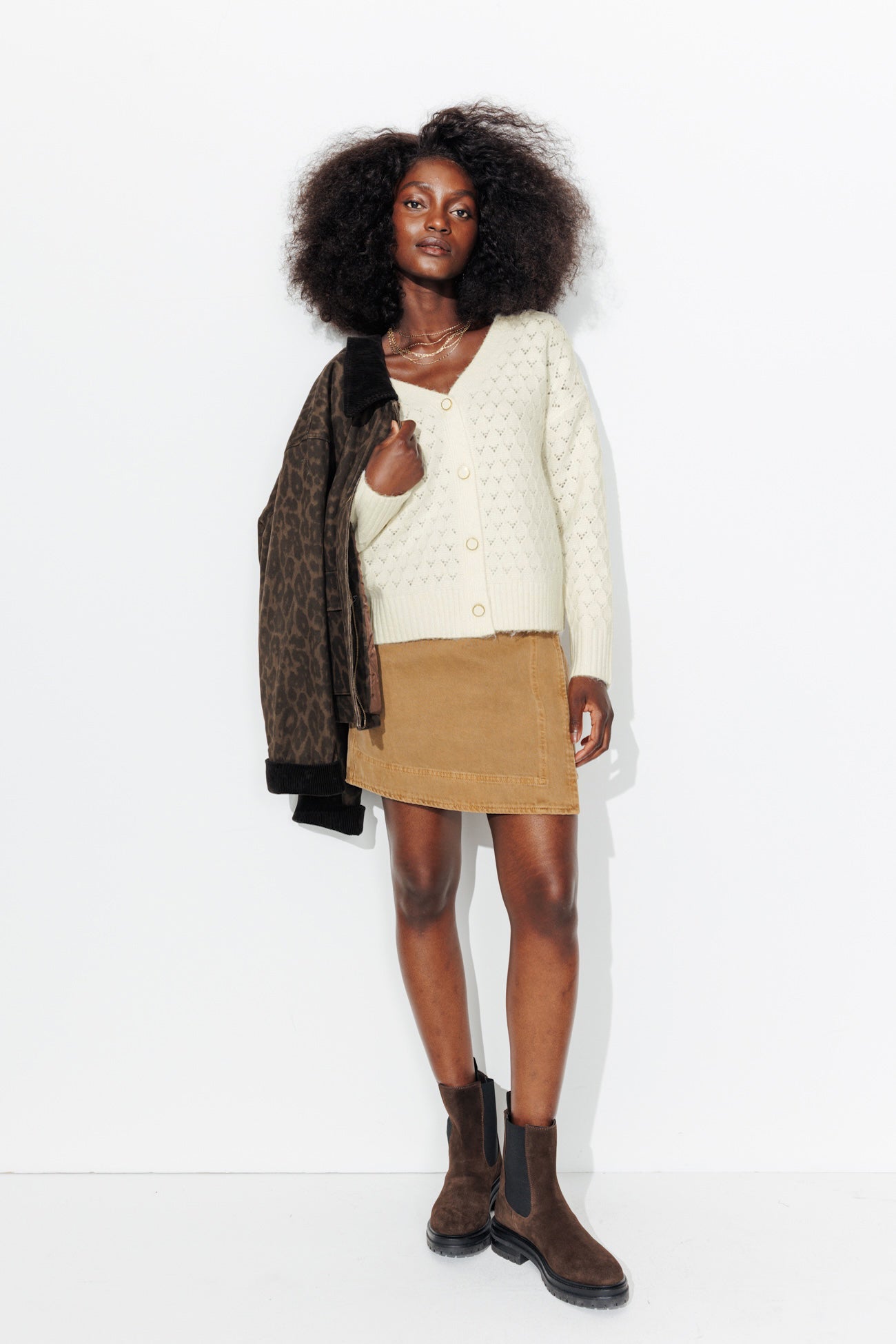 2-way cable-knit cardigan - Ecru