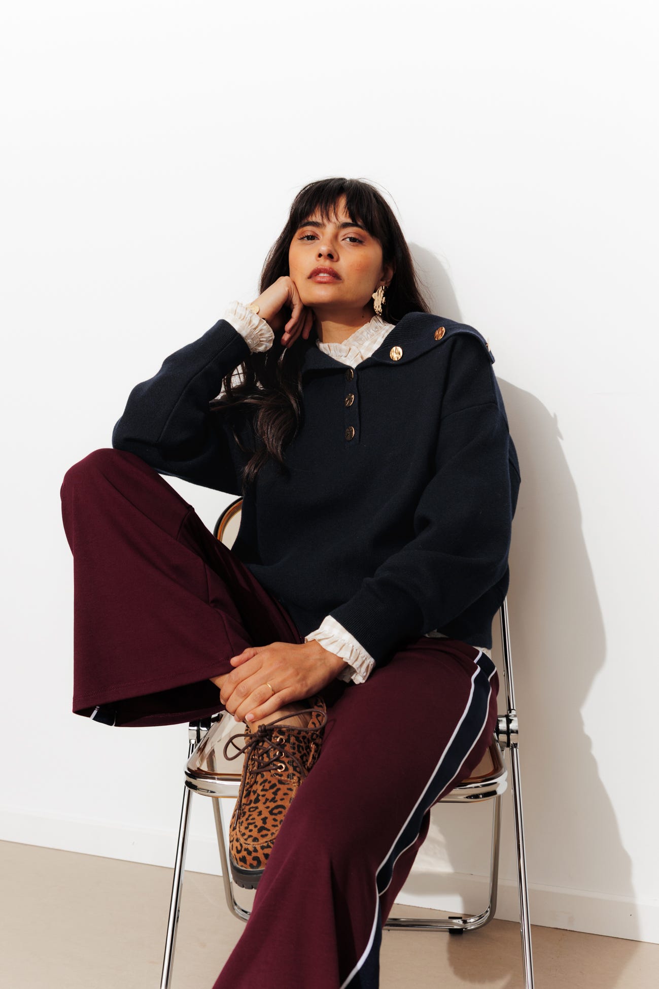 Nautical button-neck jumper