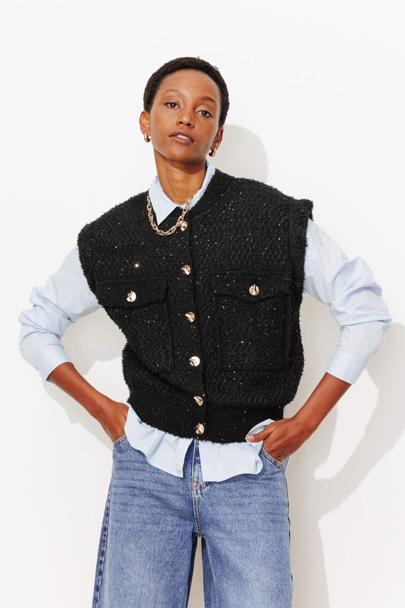 Cardigan irisé sans manches