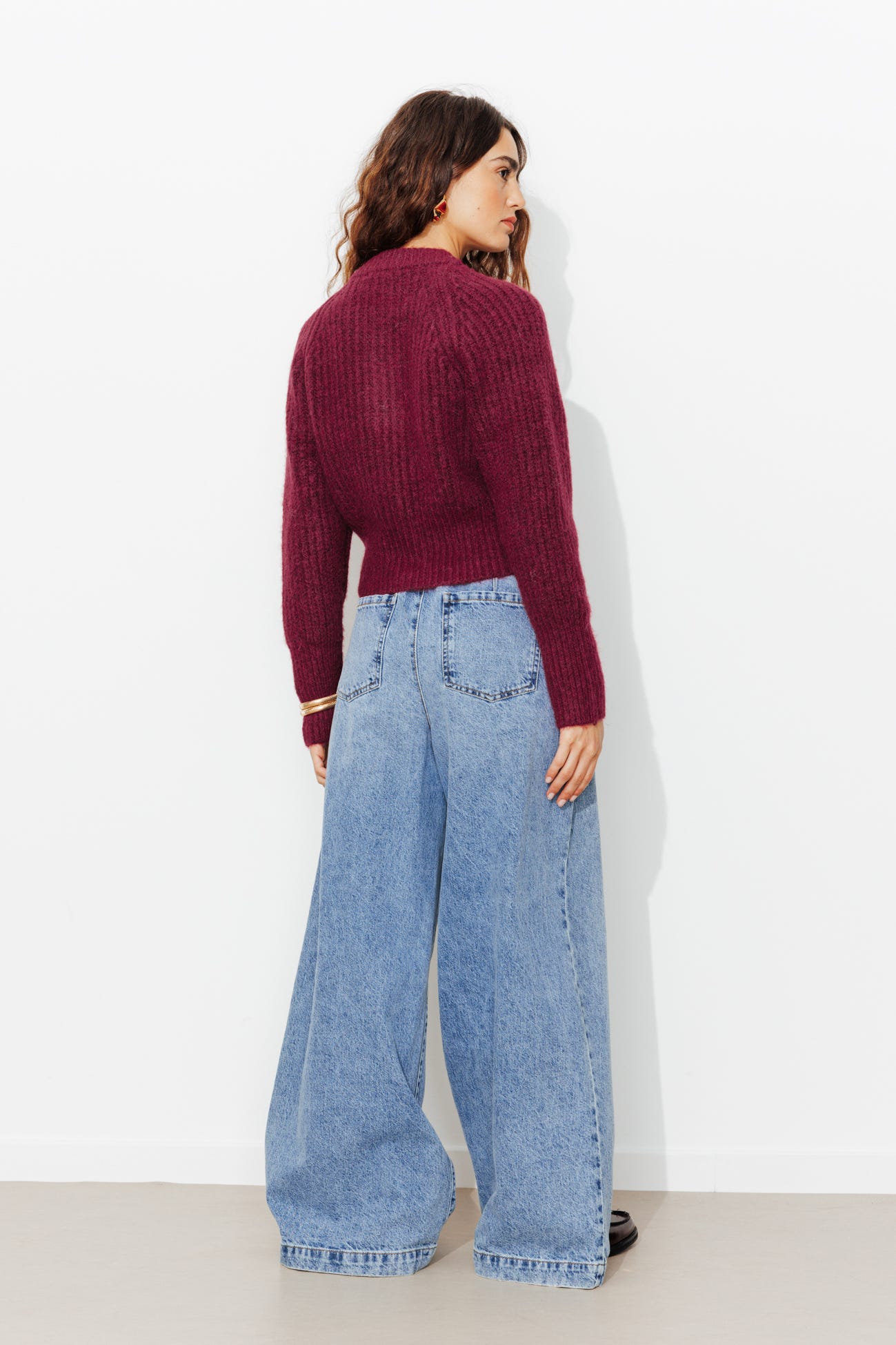 Cardigan côtelé col rond Femme