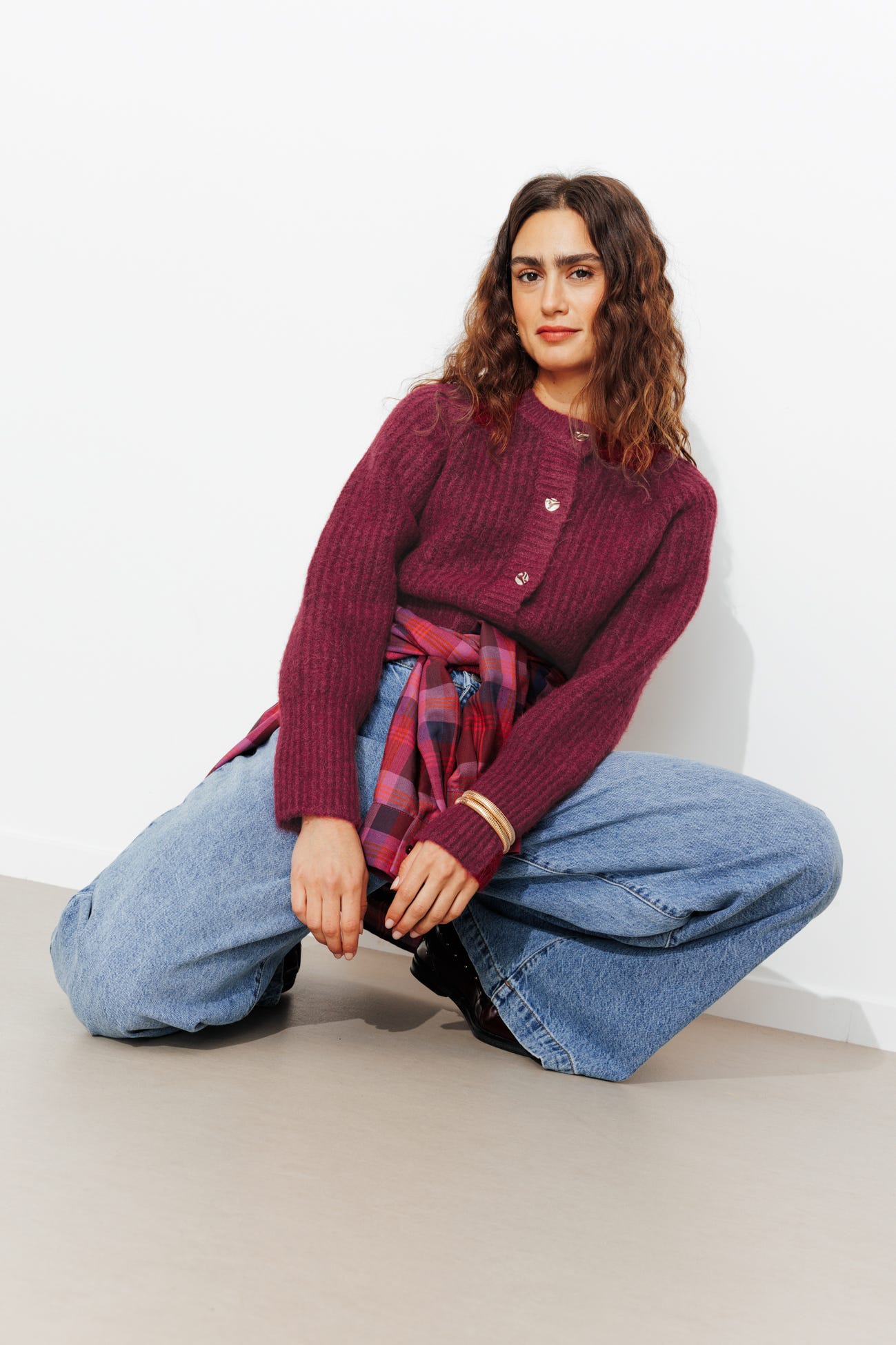 Cardigan côtelé col rond Femme