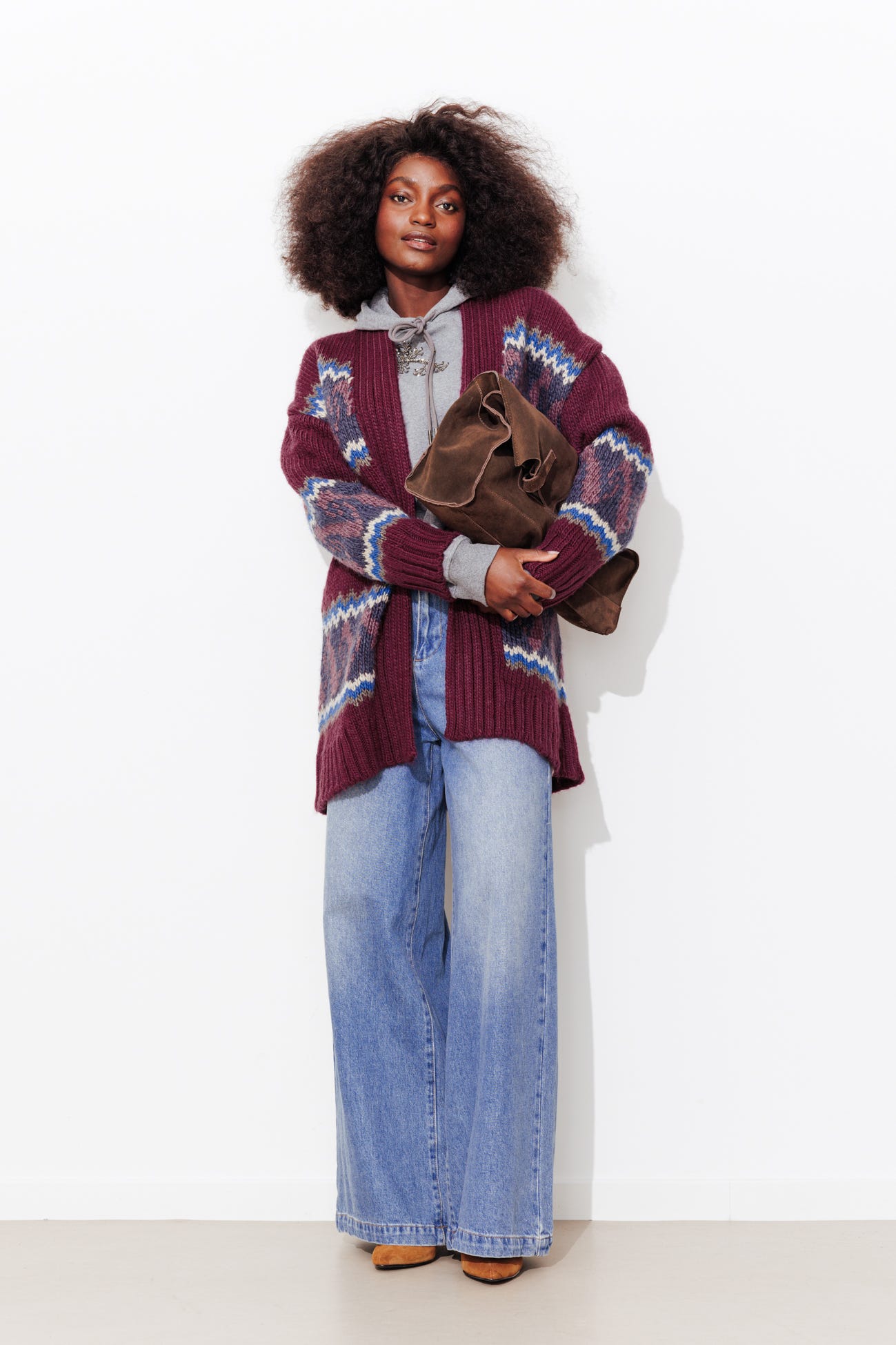 Long cardigan jacquard Femme