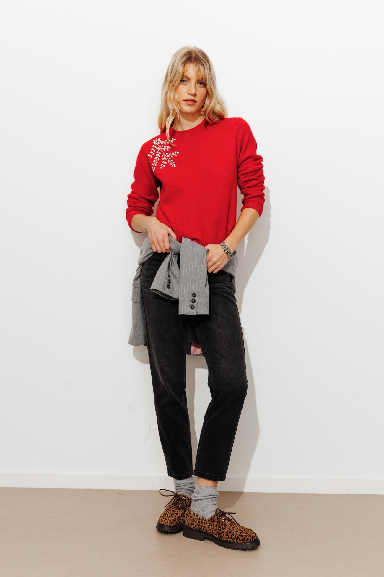 Pull Femme Avec Strass ZAB - Rouge, Tailles S Ou M Au Choix, Neuf Avec étiquettes