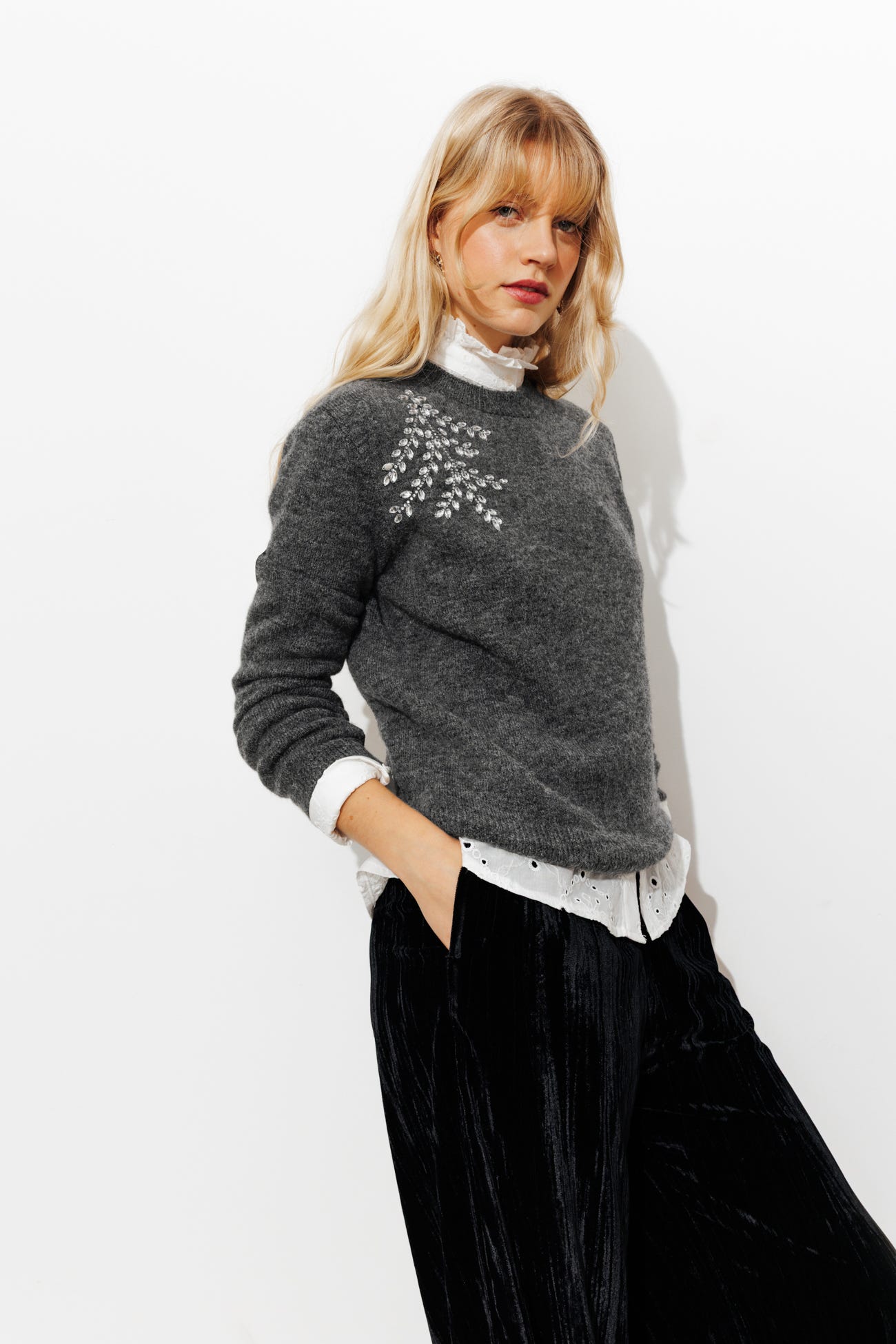 Pull bijou strassé Femme