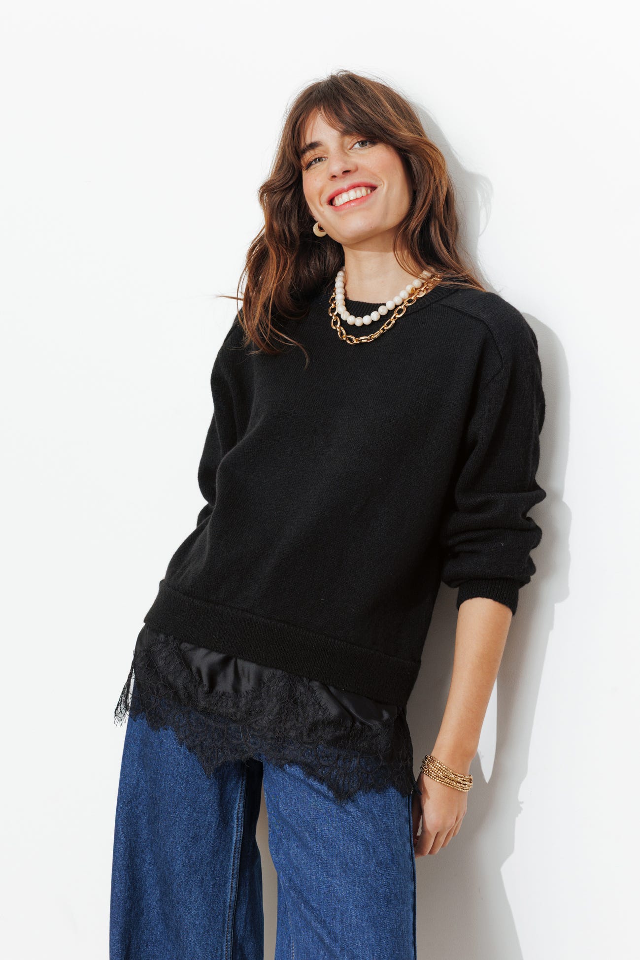 Pullover mit Spitzendetails