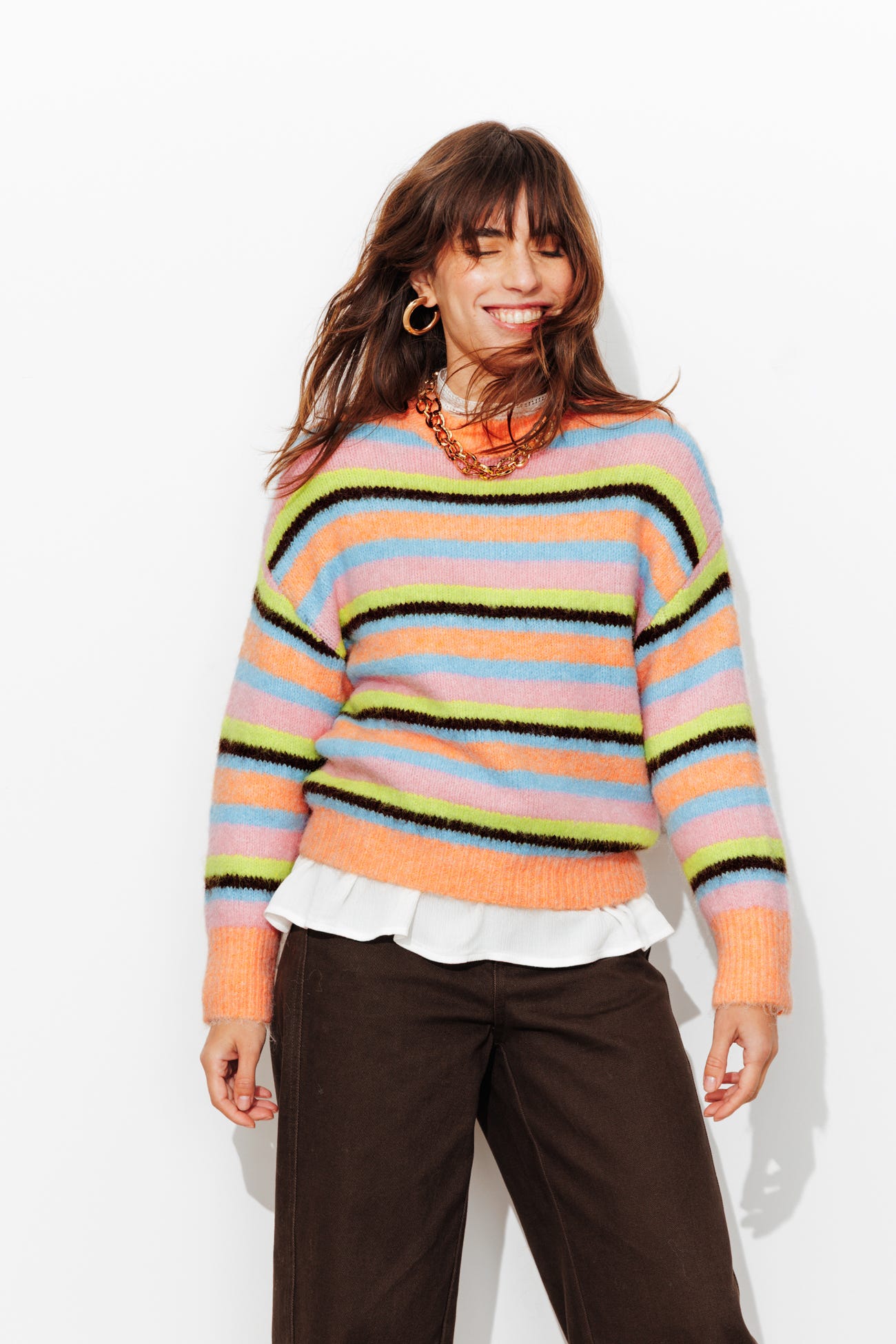 Pull rayé col rond Femme