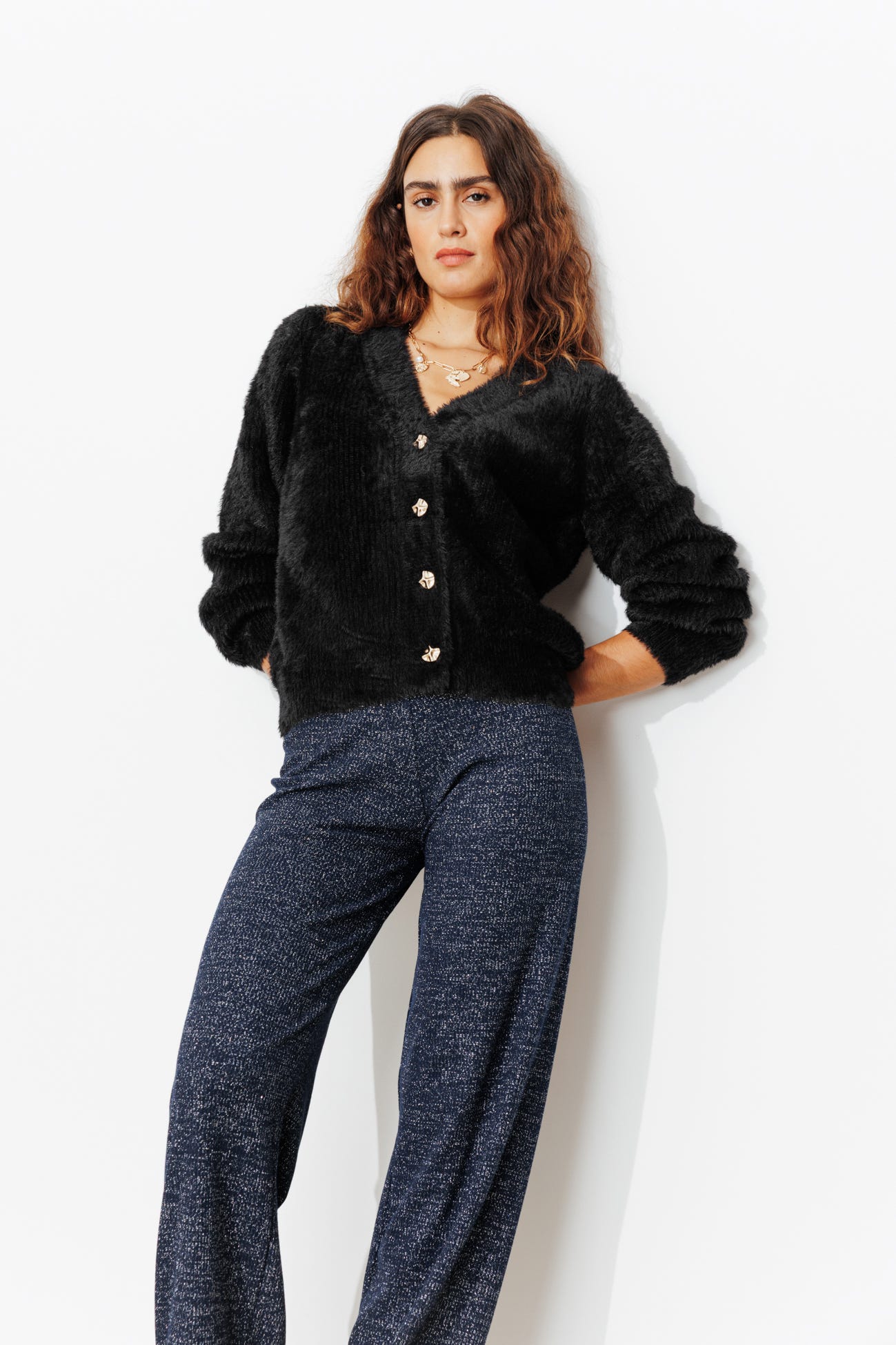 Cardigan fluffy col V Femme