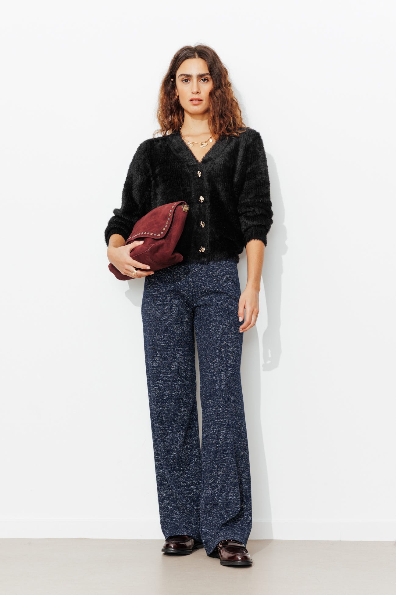 Cardigan fluffy col V Femme