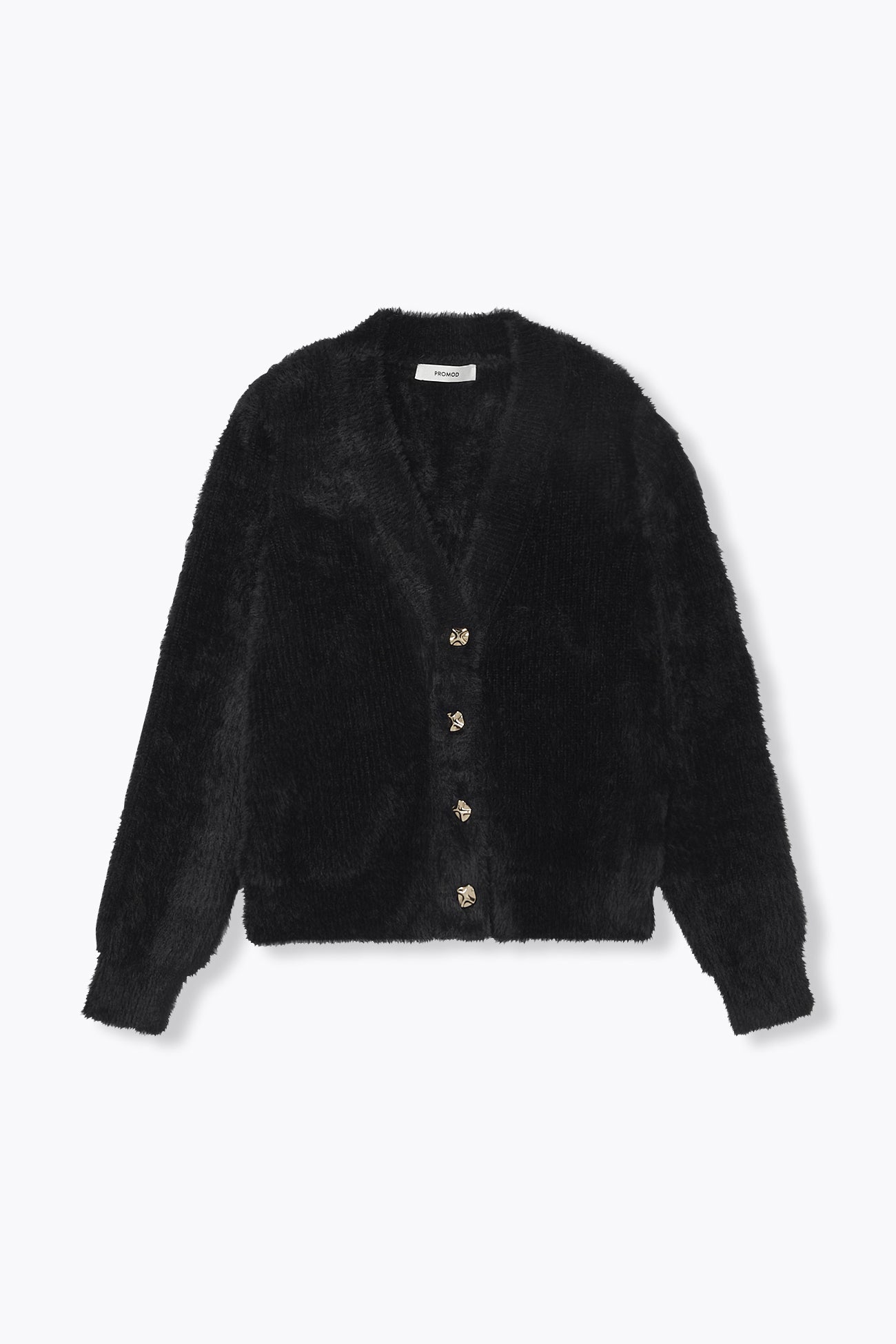 V-neck fluffy cardigan - Black