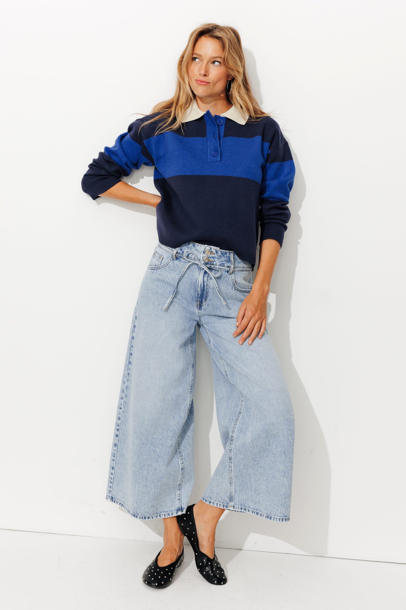 Pull polo rayé Femme