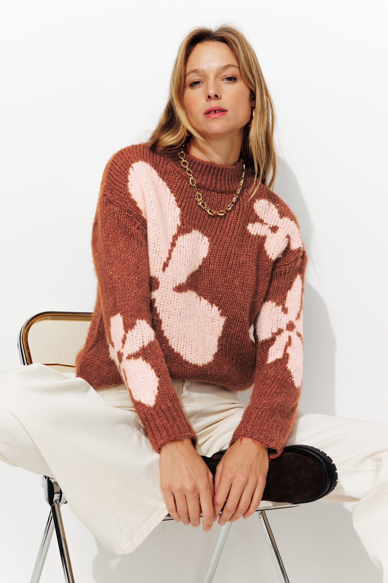 Pull à fleurs Femme