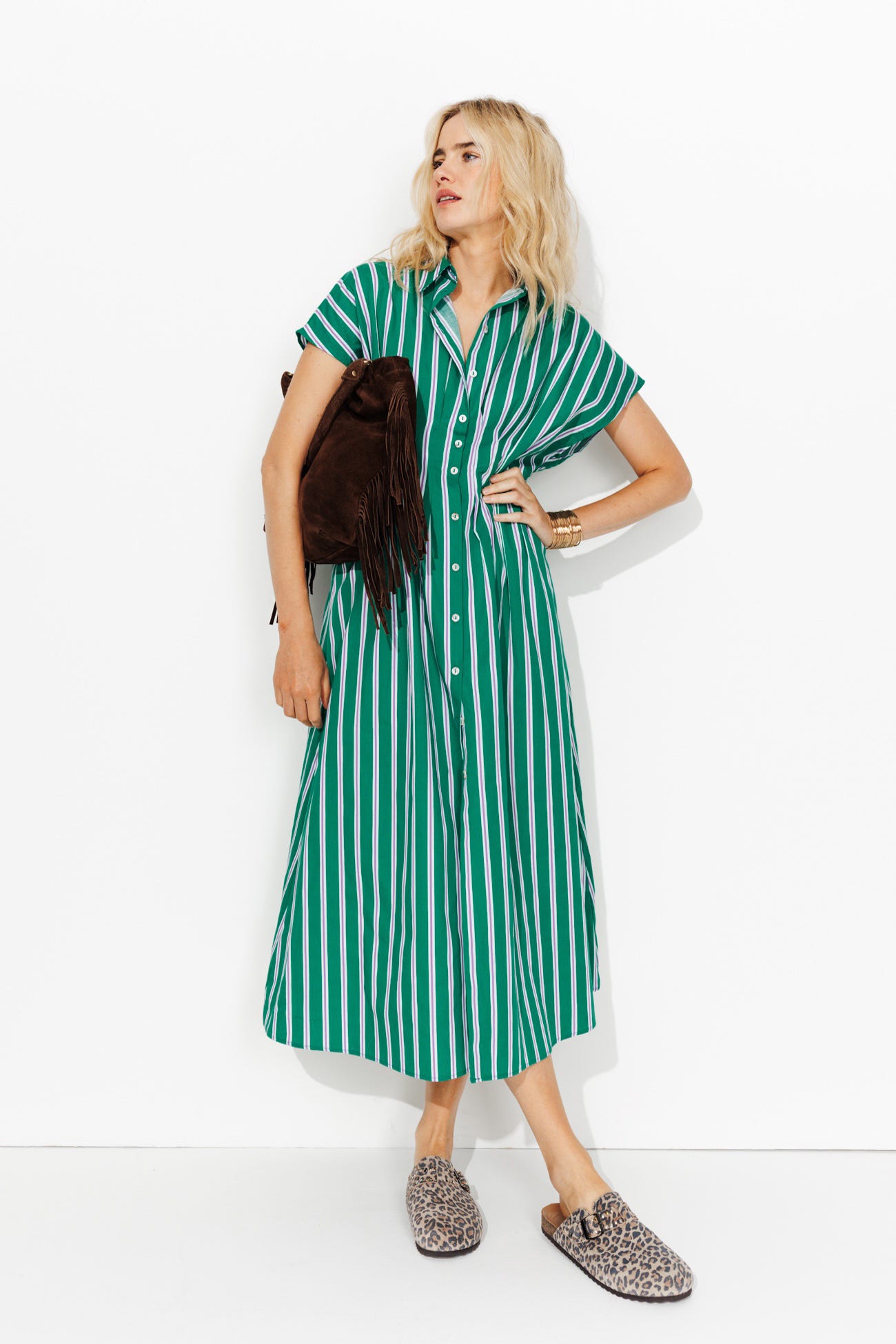 Longue robe-chemise rayée