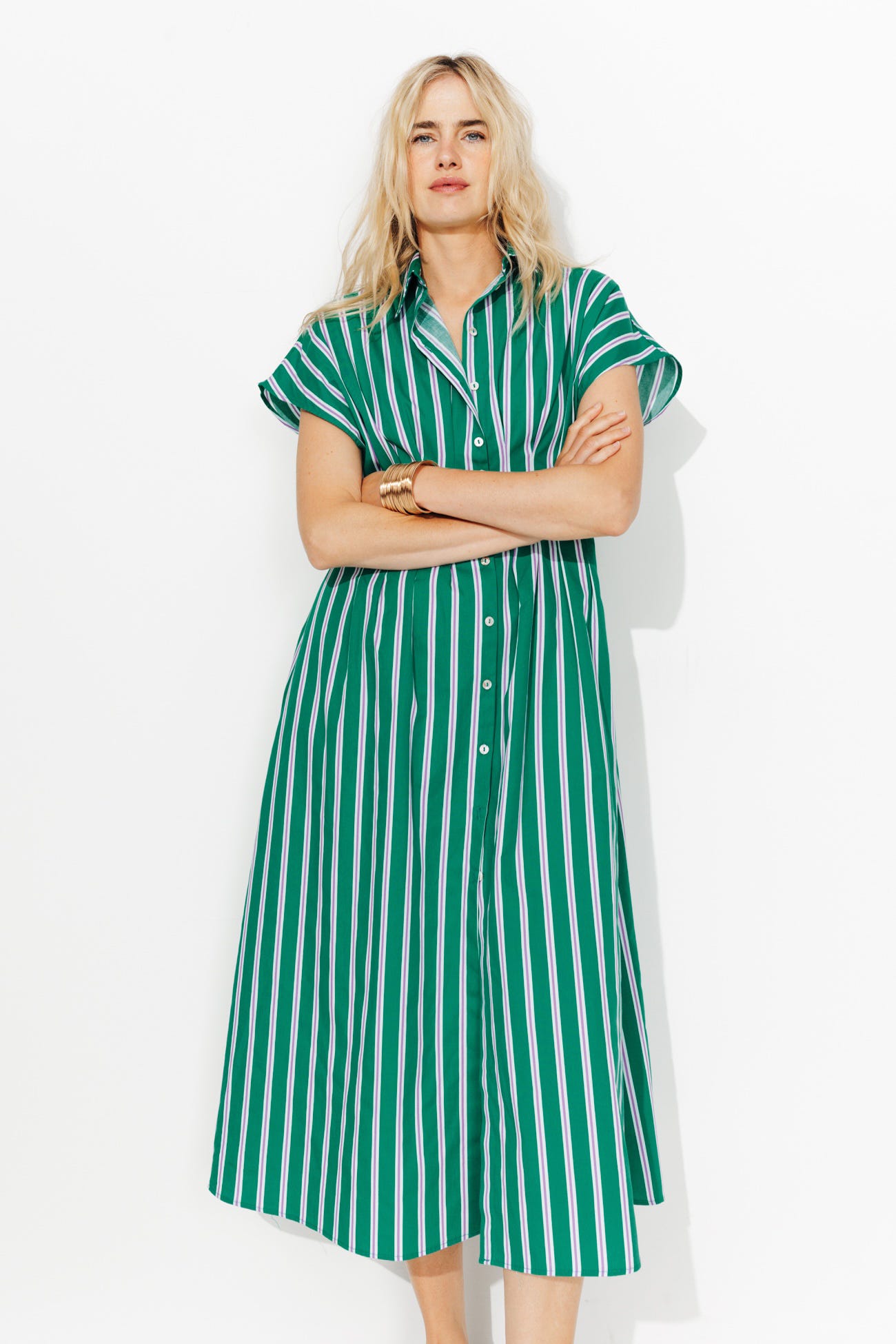 Longue robe-chemise rayée